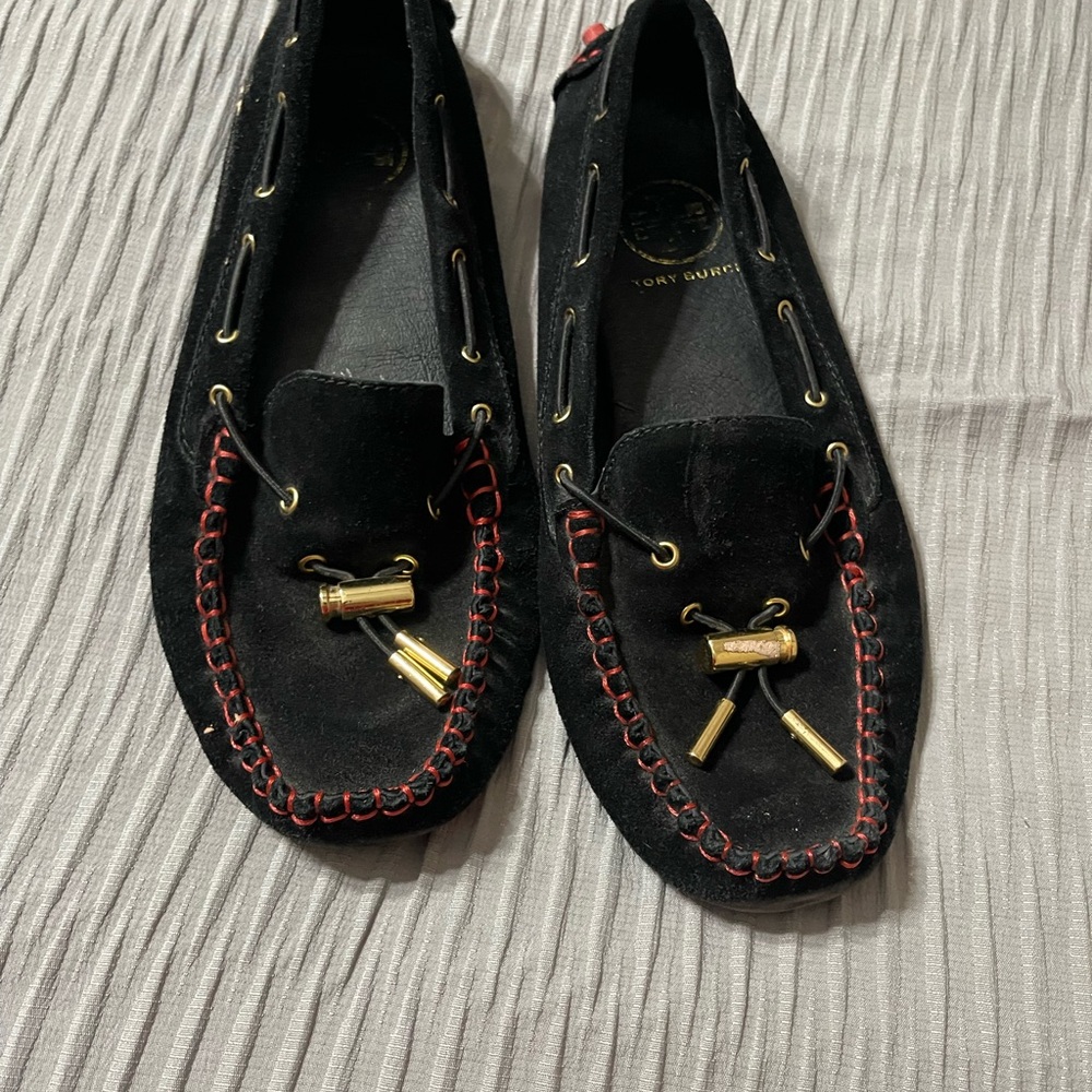 Tory Burch Black Espadrilles with Red Stitching